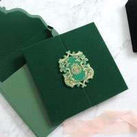 Olive Acrylic Invitation Card With Velvet Holder Foiling Printing Customized